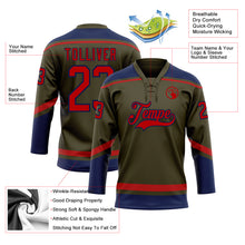 Load image into Gallery viewer, Custom Olive Red-Navy Salute To Service Hockey Lace Neck Jersey
