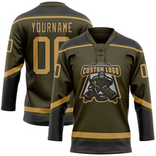 Загрузить изображение в средство просмотра галереи, Custom Olive Old Gold-Black Salute To Service Hockey Lace Neck Jersey
