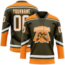 Laden Sie das Bild in den Galerie-Viewer, Custom Olive White-Bay Orange Salute To Service Hockey Lace Neck Jersey