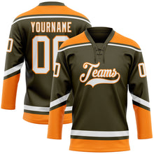 Load image into Gallery viewer, Custom Olive White-Bay Orange Salute To Service Hockey Lace Neck Jersey
