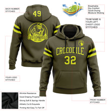 Laden Sie das Bild in den Galerie-Viewer, Custom Stitched Olive Neon Yellow-Black Football Pullover Sweatshirt Salute To Service Hoodie