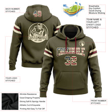 Laden Sie das Bild in den Galerie-Viewer, Custom Stitched Olive Vintage USA Flag Cream-Crimson Football Pullover Sweatshirt Salute To Service Hoodie