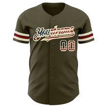 Charger l'image dans la galerie, Custom Olive Vintage USA Flag Cream-Crimson Authentic Salute To Service Baseball Jersey