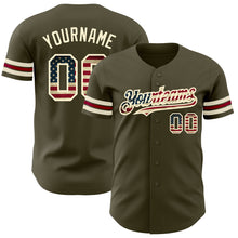 Charger l'image dans la galerie, Custom Olive Vintage USA Flag Cream-Crimson Authentic Salute To Service Baseball Jersey