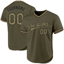 Charger l'image dans la galerie, Custom Olive Camo Black-Old Gold Authentic Throwback Salute To Service Baseball Jersey