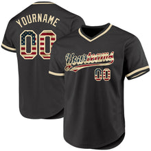 Load image into Gallery viewer, Custom Olive Vintage USA Flag Cream-Black Authentic Throwback Salute To Service Baseball Jersey