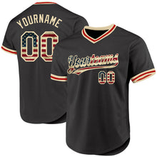 Load image into Gallery viewer, Custom Olive Vintage USA Flag Cream-Red Authentic Throwback Salute To Service Baseball Jersey