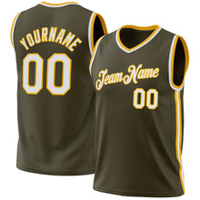 Загрузить изображение в средство просмотра галереи, Custom Olive White-Gold Authentic Throwback Salute To Service Basketball Jersey