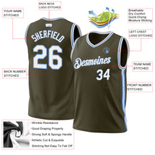 Загрузить изображение в средство просмотра галереи, Custom Olive White-Light Blue Authentic Throwback Salute To Service Basketball Jersey