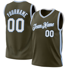 Загрузить изображение в средство просмотра галереи, Custom Olive White-Light Blue Authentic Throwback Salute To Service Basketball Jersey