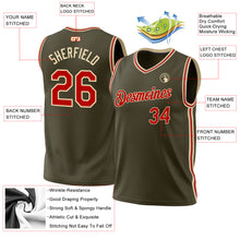 Загрузить изображение в средство просмотра галереи, Custom Olive Red-Cream Authentic Throwback Salute To Service Basketball Jersey