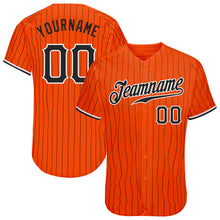 Load image into Gallery viewer, Custom Orange Black Pinstripe Black-White Authentic Baseball Jersey