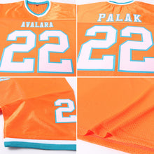 Laden Sie das Bild in den Galerie-Viewer, Custom Orange White-Teal Mesh Authentic Throwback Football Jersey