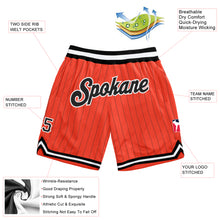 Laden Sie das Bild in den Galerie-Viewer, Custom Orange Black Pinstripe Black-White Authentic Basketball Shorts