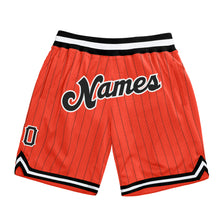 Laden Sie das Bild in den Galerie-Viewer, Custom Orange Black Pinstripe Black-White Authentic Basketball Shorts