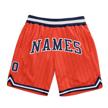 Load image into Gallery viewer, Custom Orange Navy Pinstripe Navy-White Authentic Basketball Shorts