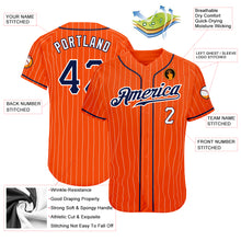 Load image into Gallery viewer, Custom Orange White Pinstripe Navy-White Authentic Baseball Jersey
