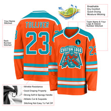 Load image into Gallery viewer, Custom Orange Teal-White Hockey Jersey