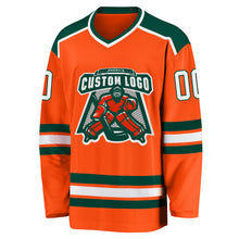 Load image into Gallery viewer, Custom Orange White-Green Hockey Jersey