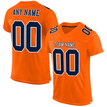 Laden Sie das Bild in den Galerie-Viewer, Custom Orange Navy-White Mesh Authentic Football Jersey