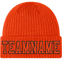 Laden Sie das Bild in den Galerie-Viewer, Custom Orange Orange-Black Stitched Cuffed Knit Hat