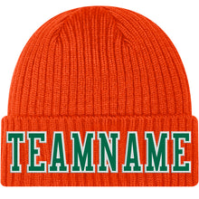 Laden Sie das Bild in den Galerie-Viewer, Custom Orange Kelly Green-White Stitched Cuffed Knit Hat