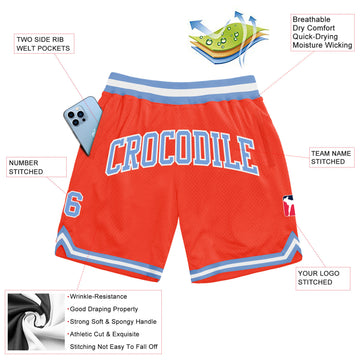 Custom Orange Light Blue-White Authentic Throwback Basketball Shorts