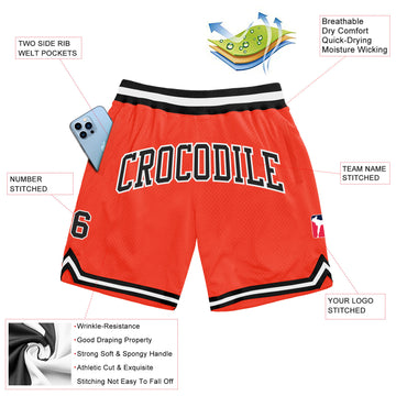 Custom Orange Black-White Authentic Throwback Basketball Shorts