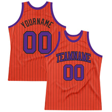 Load image into Gallery viewer, Custom Orange Black Pinstripe Purple Authentic Basketball Jersey