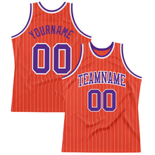 Load image into Gallery viewer, Custom Orange White Pinstripe Purple Authentic Basketball Jersey