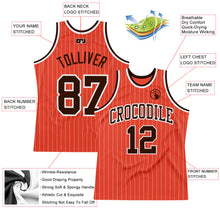 Load image into Gallery viewer, Custom Orange White Pinstripe Brown Authentic Basketball Jersey