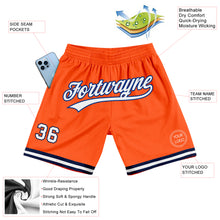 Laden Sie das Bild in den Galerie-Viewer, Custom Orange White-Navy Authentic Throwback Basketball Shorts
