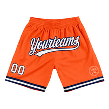 Laden Sie das Bild in den Galerie-Viewer, Custom Orange White-Navy Authentic Throwback Basketball Shorts