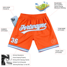 Laden Sie das Bild in den Galerie-Viewer, Custom Orange White-Light Blue Authentic Throwback Basketball Shorts