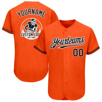 Custom Orange Black-White Authentic Baseball Jersey