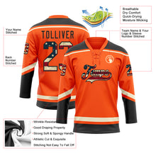 Load image into Gallery viewer, Custom Orange Vintage USA Flag Black-Cream Hockey Lace Neck Jersey
