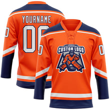 Charger l'image dans la galerie, Custom Orange White-Navy Hockey Lace Neck Jersey