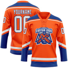 Charger l'image dans la galerie, Custom Orange White-Royal Hockey Lace Neck Jersey