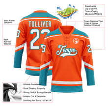 Charger l'image dans la galerie, Custom Orange White-Teal Hockey Lace Neck Jersey