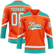 Charger l'image dans la galerie, Custom Orange White-Aqua Hockey Lace Neck Jersey