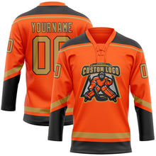 Load image into Gallery viewer, Custom Orange Old Gold-Black Hockey Lace Neck Jersey
