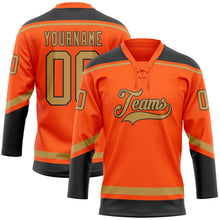 Load image into Gallery viewer, Custom Orange Old Gold-Black Hockey Lace Neck Jersey