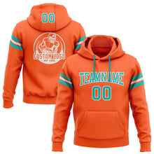 Laden Sie das Bild in den Galerie-Viewer, Custom Stitched Orange Aqua-White Football Pullover Sweatshirt Hoodie