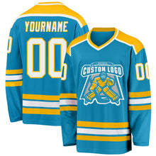 Charger l'image dans la galerie, Custom Panther Blue White-Gold Hockey Jersey