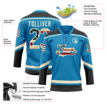 Load image into Gallery viewer, Custom Panther Blue Vintage USA Flag Black-Cream Hockey Lace Neck Jersey