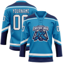 Загрузить изображение в средство просмотра галереи, Custom Panther Blue White-Navy Hockey Lace Neck Jersey