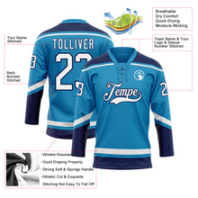 Load image into Gallery viewer, Custom Panther Blue White-Navy Hockey Lace Neck Jersey
