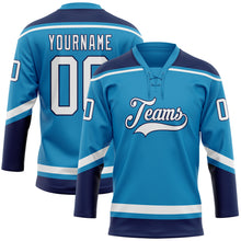 Загрузить изображение в средство просмотра галереи, Custom Panther Blue White-Navy Hockey Lace Neck Jersey