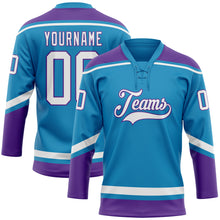 Charger l'image dans la galerie, Custom Panther Blue White-Purple Hockey Lace Neck Jersey