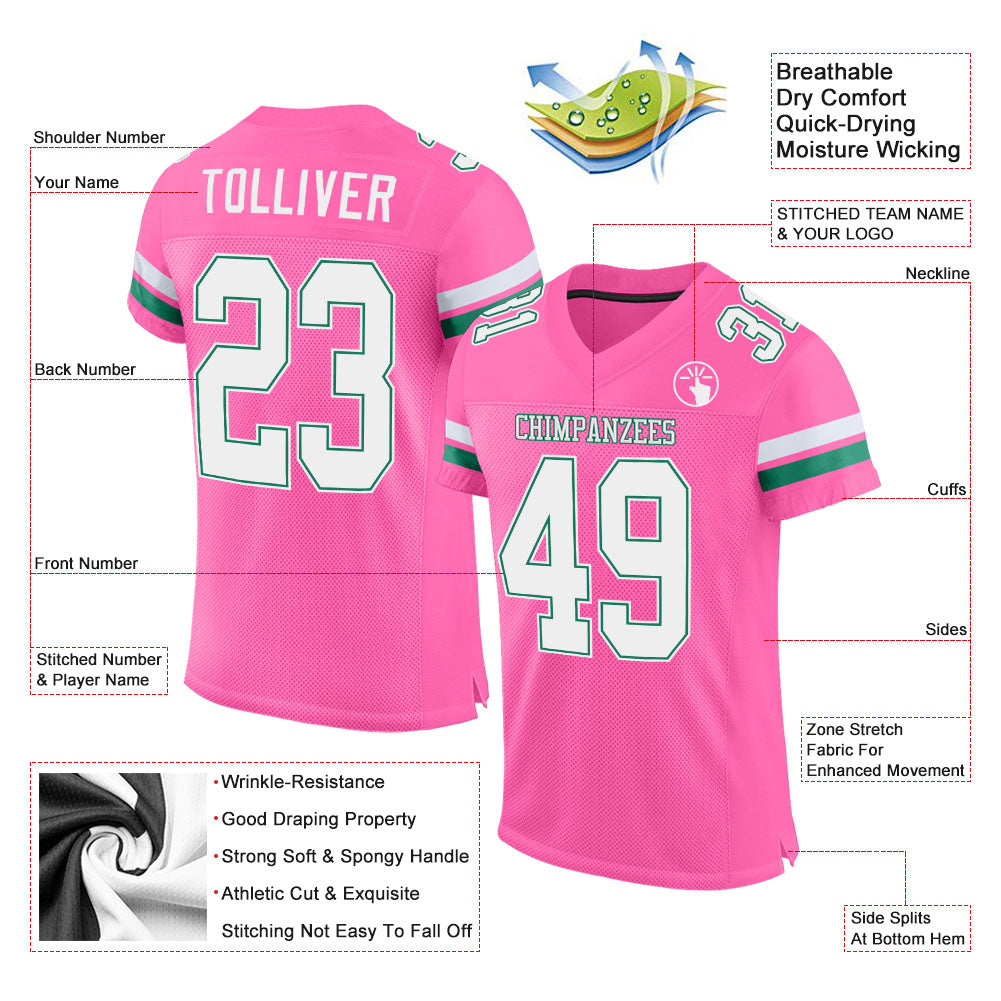 Cheap Custom Pink White-Kelly Green Mesh Authentic Football Jersey Free  Shipping – CustomJerseysPro